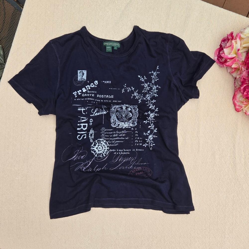 navy paris graphic cotton tee large romantic preppy ♡